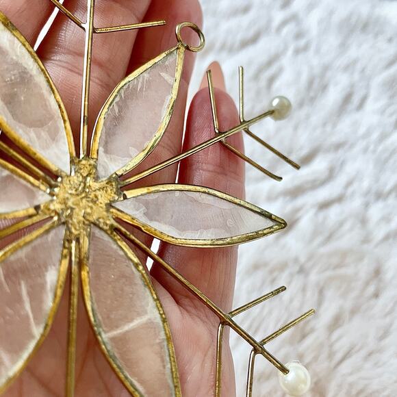 Vintage Christmas Mother-of-Pearl Gold-Tone Snowflake Holiday Ornament - Picture 4 of 15